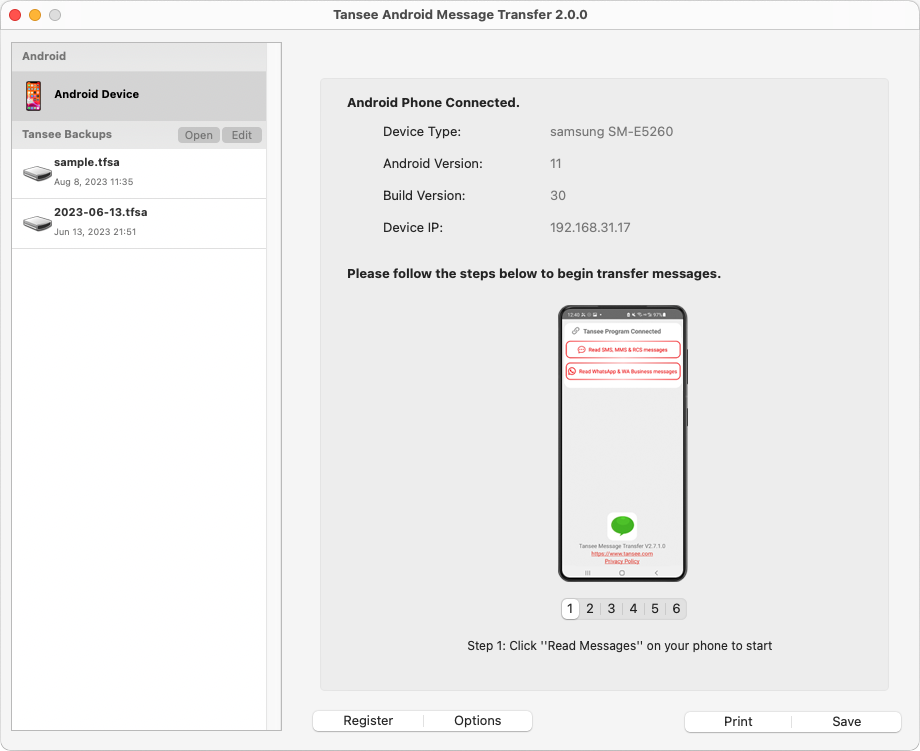 Copie mensagens SMS, MMS, RCS e mensagens WhatsApp de um telefone Android para o seu Mac
