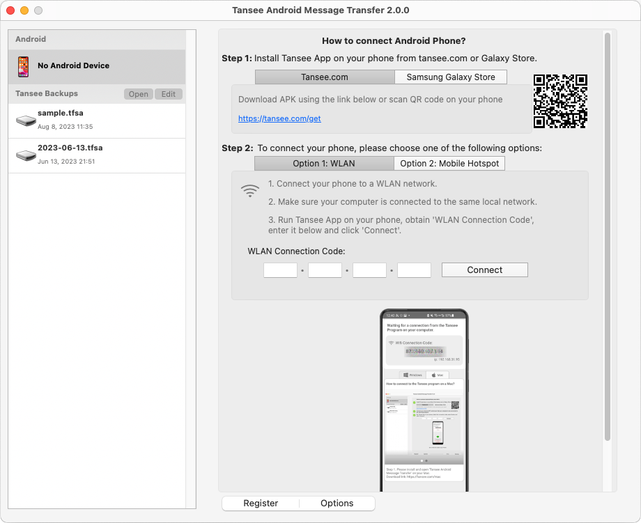 Abra a transferência de mensagens Tansee Android para Mac